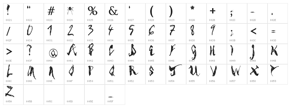 Spider Bite Bold Character Map