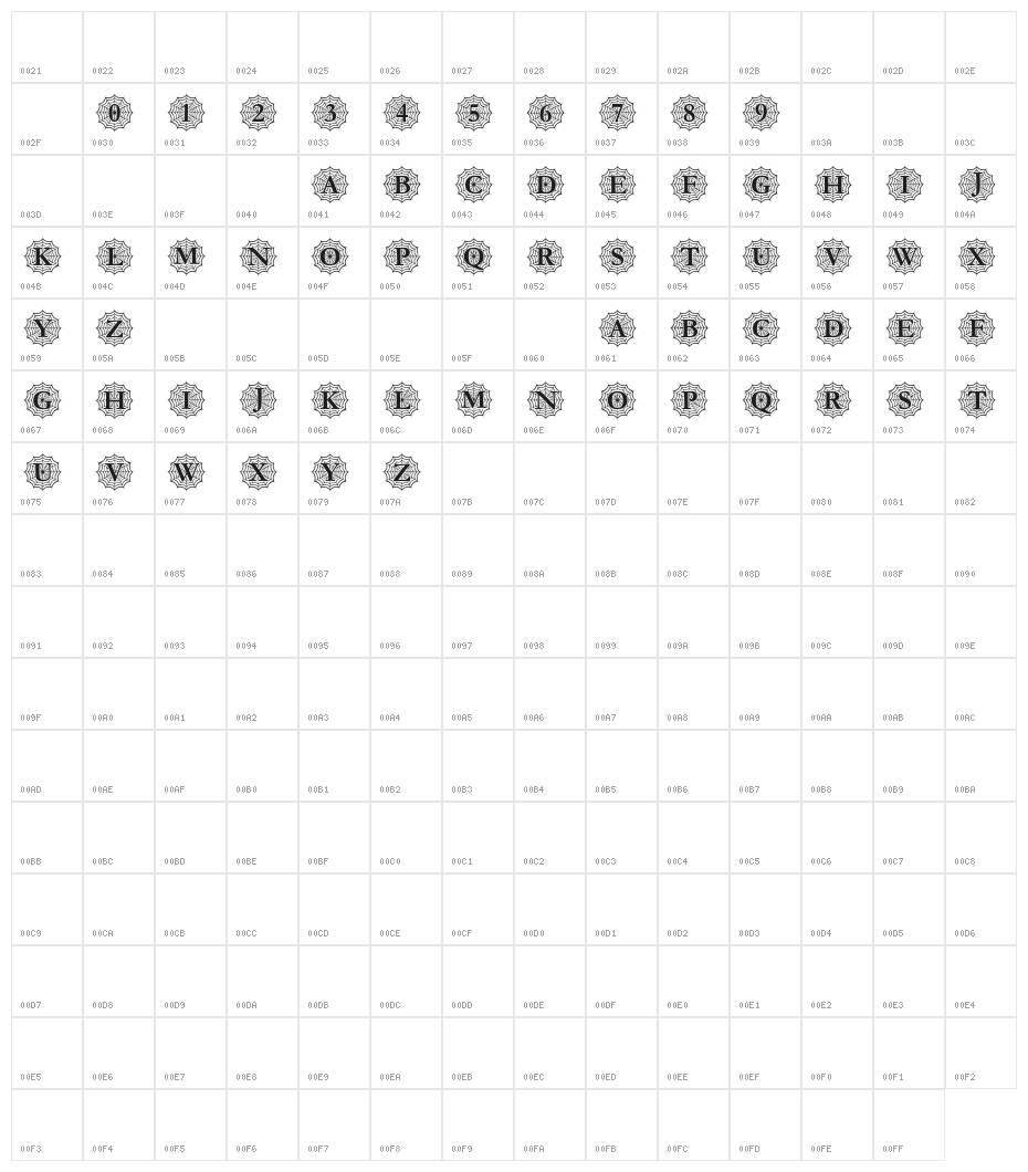 Spider_Web_Mono Character Map