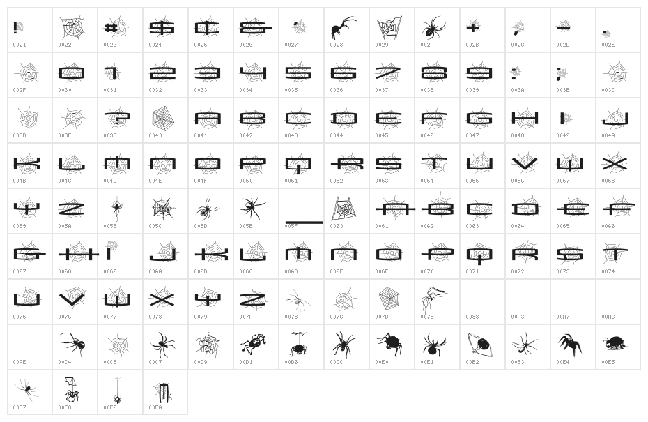 SpiderishFS-Bold Character Map