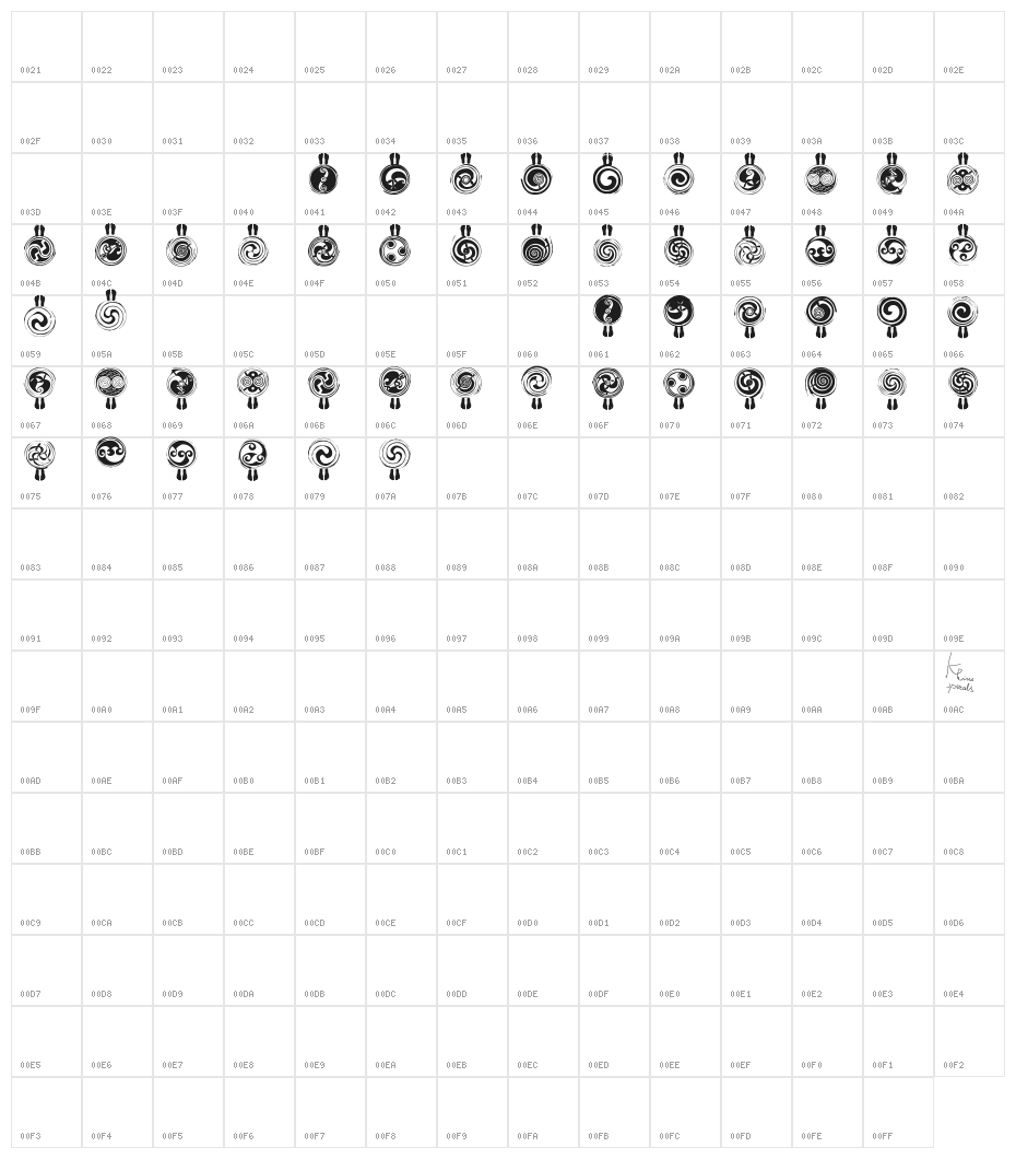 SpiralTraces Character Map