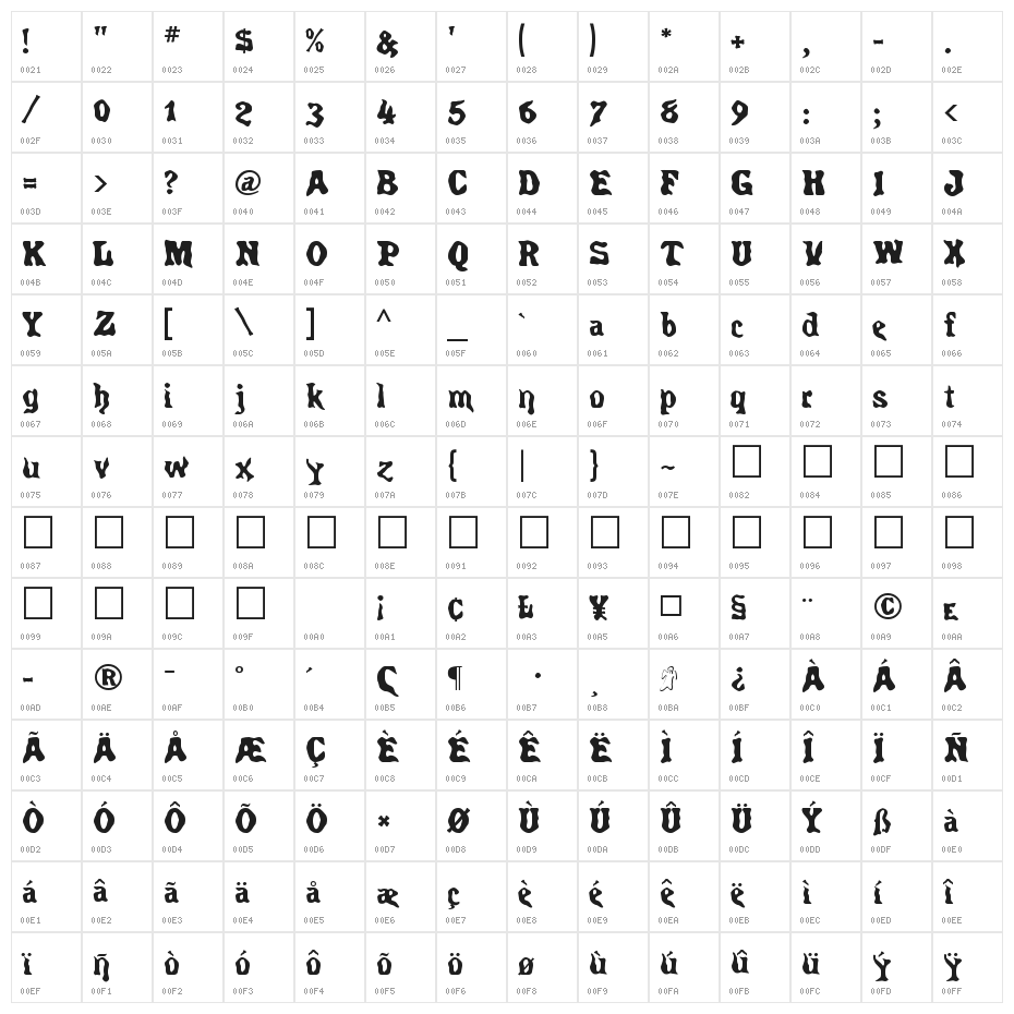 Spirits Regular Character Map