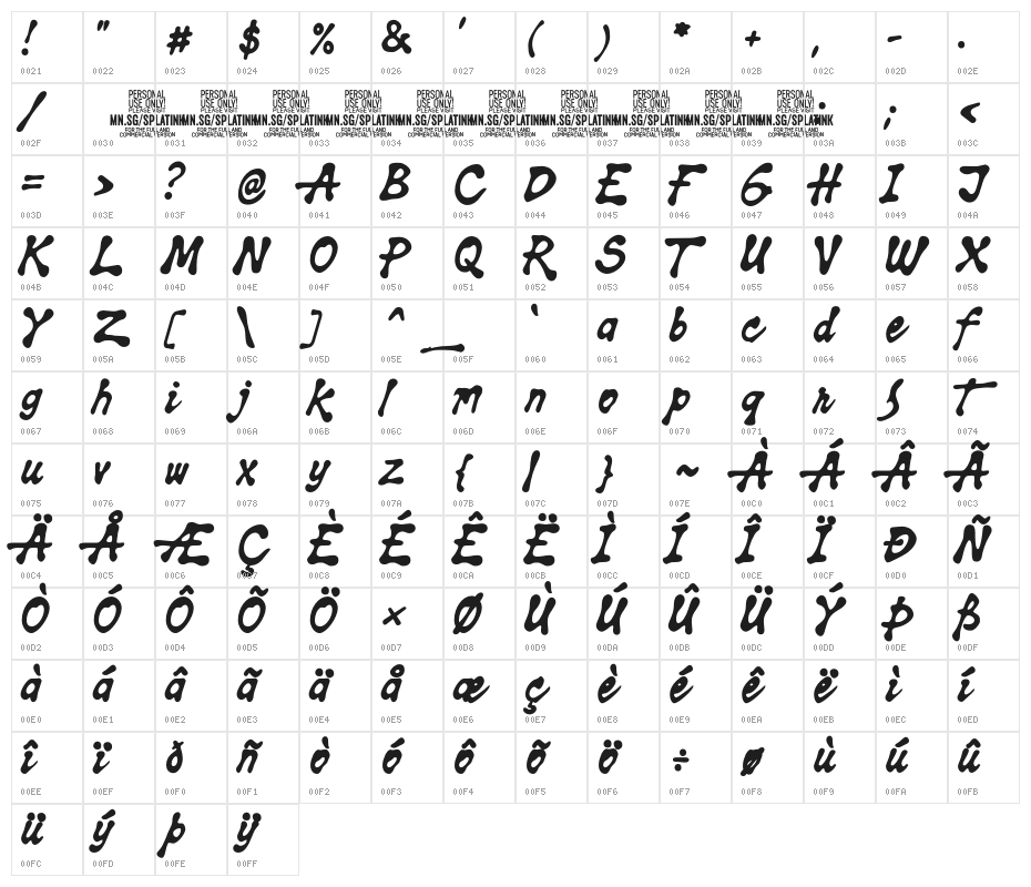 Splatink PERSONAL USE Regular Character Map