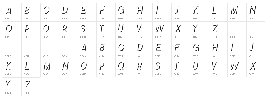 SplendidStencil-Regular Character Map