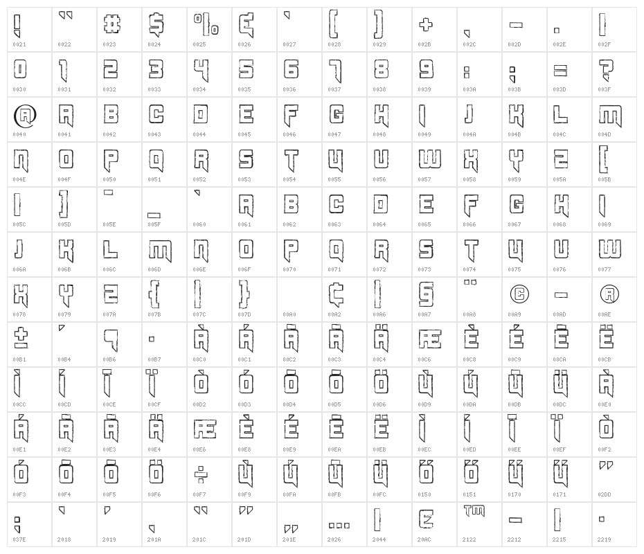 Splincide Character Map
