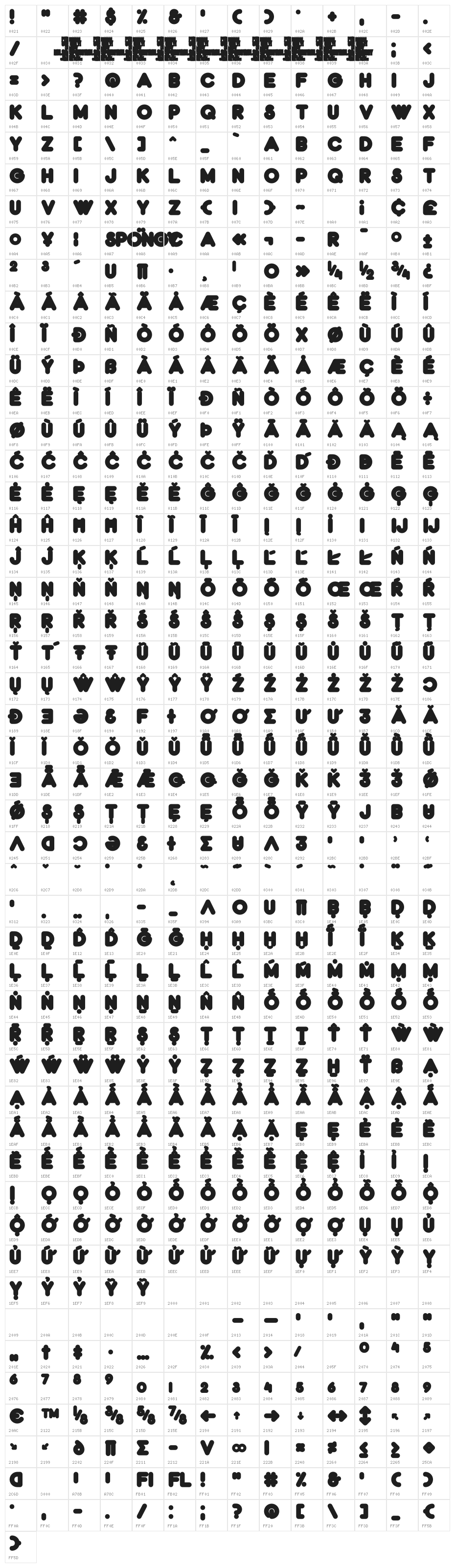 Spongy PERSONAL USE ONLY Bold Character Map