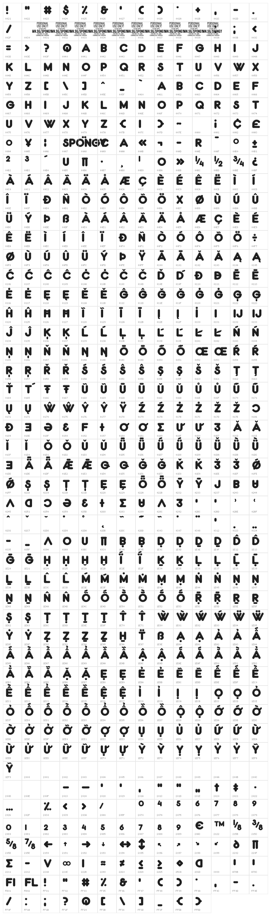 Spongy PERSONAL USE ONLY Regular Character Map