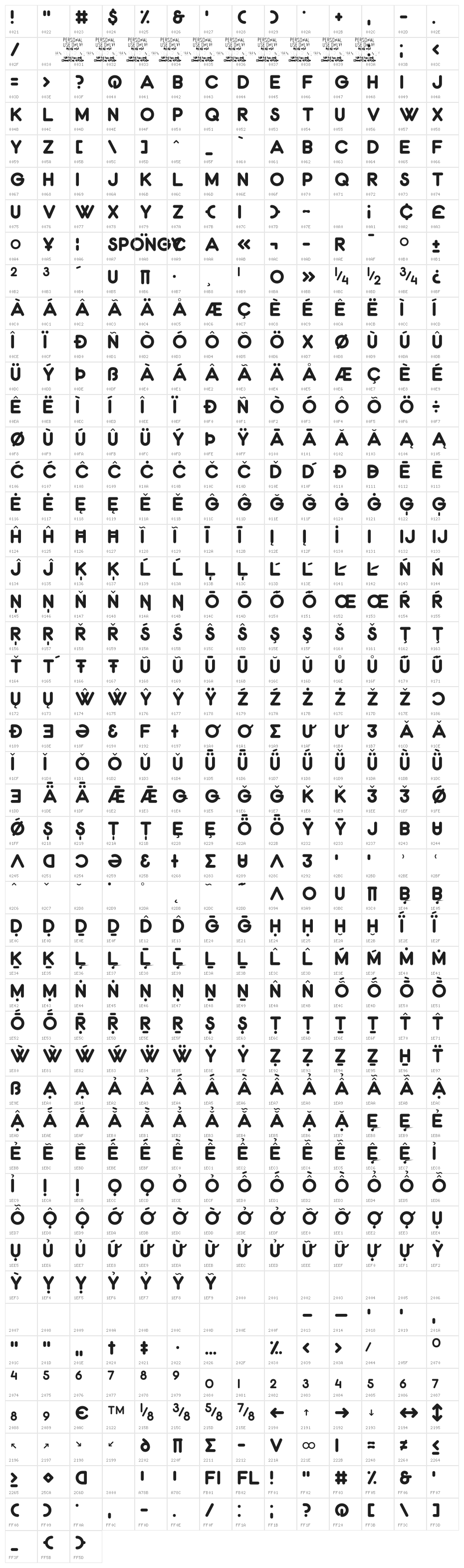 Spongy PERSONAL USE ONLY Thin Character Map