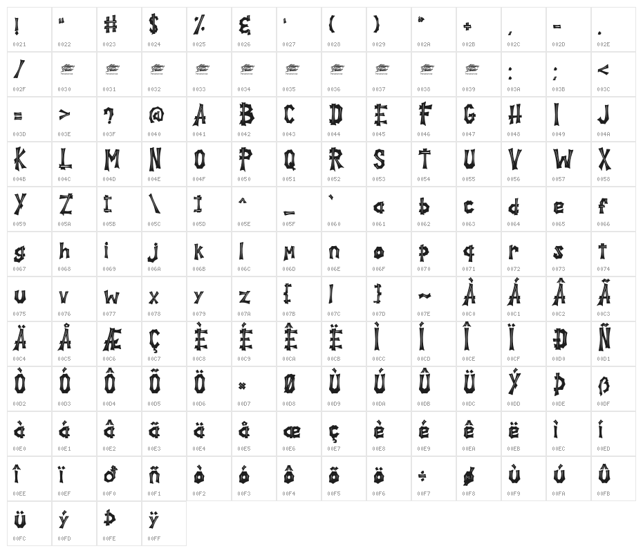 Spooky Hill Inline - Personal Use Character Map