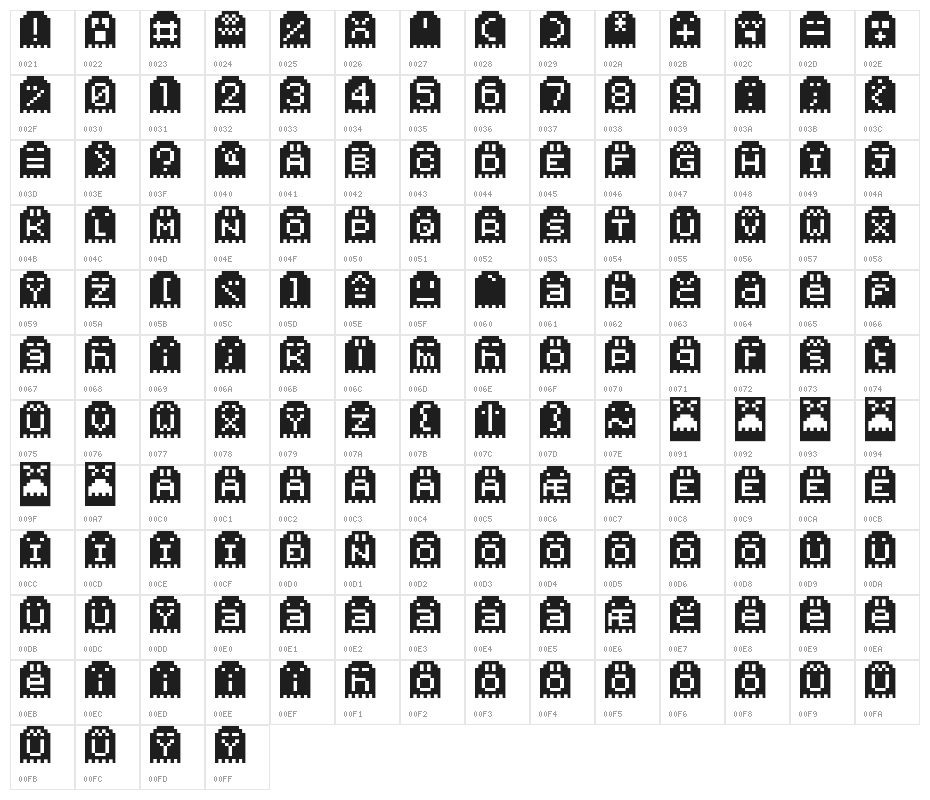 Spoopy Ghost Pixels Character Map