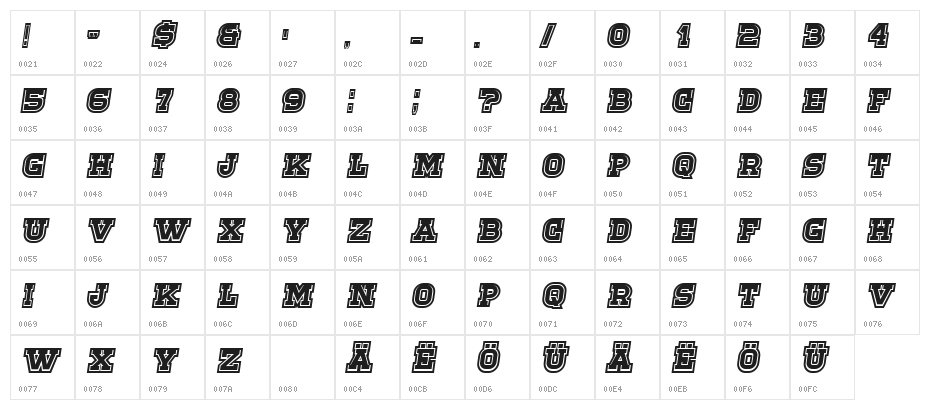 Sport Italic Character Map