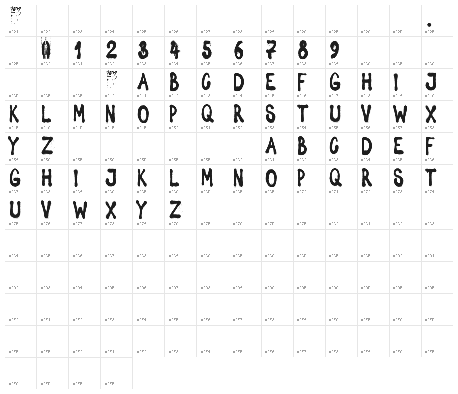 Spray Letters Character Map
