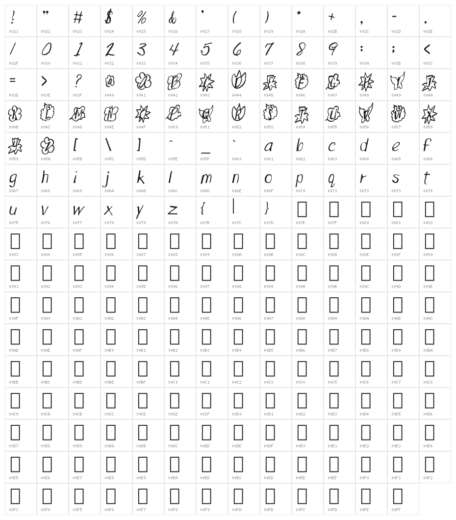 Spring Up Character Map