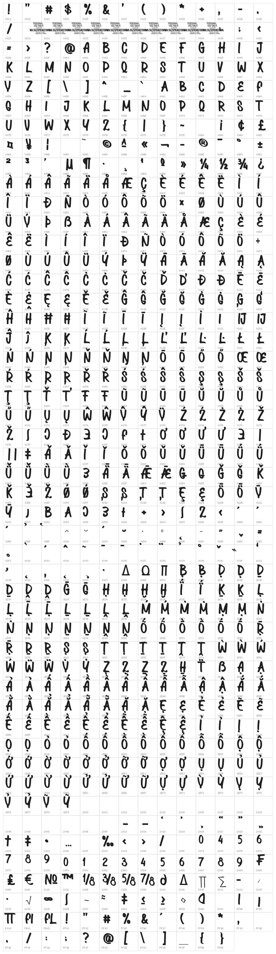 Springtown Upright PERSONAL Regular Character Map