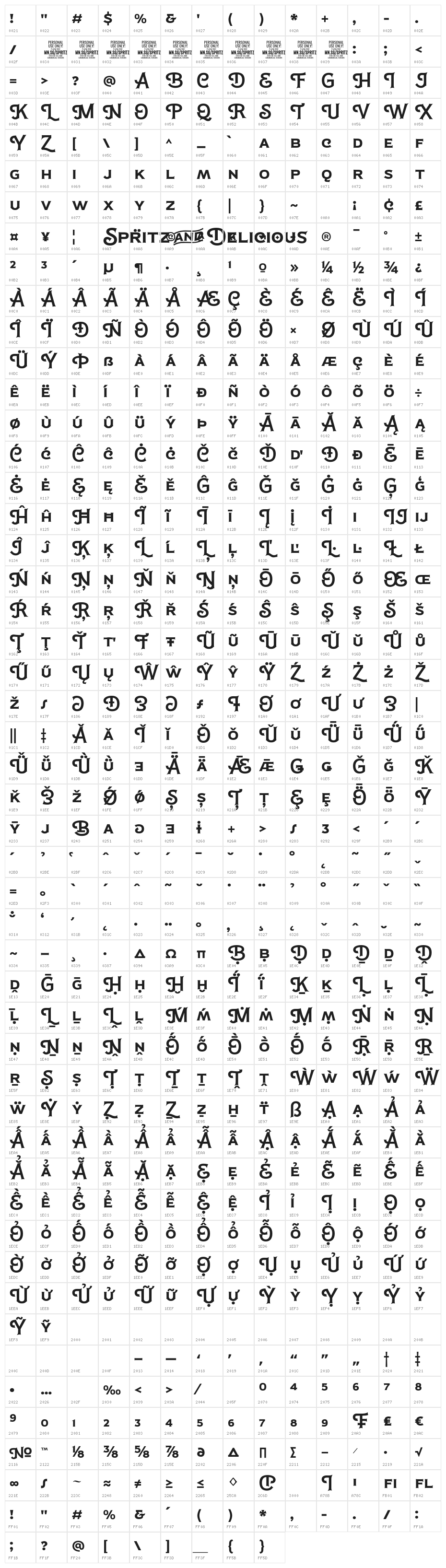 Spritz And Delicious PERSONAL Regular Character Map