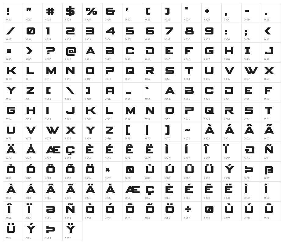 Spy Agency Bold Character Map