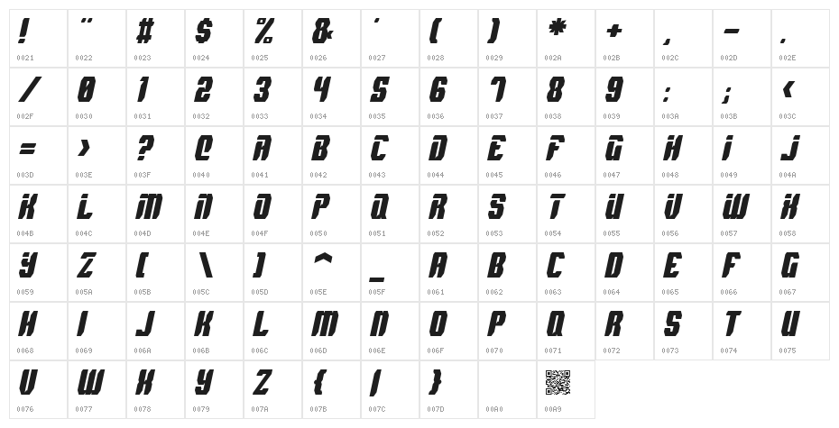 Spyh Italic Character Map