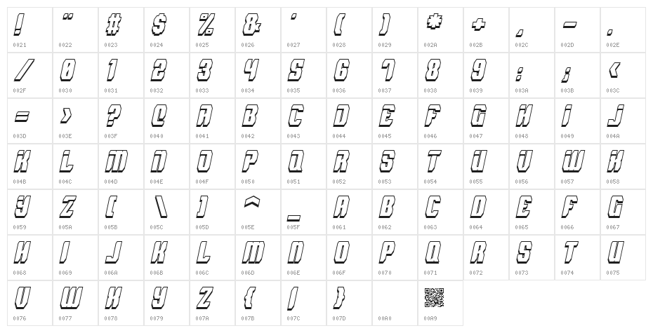 Spyh Shadow Italic Character Map