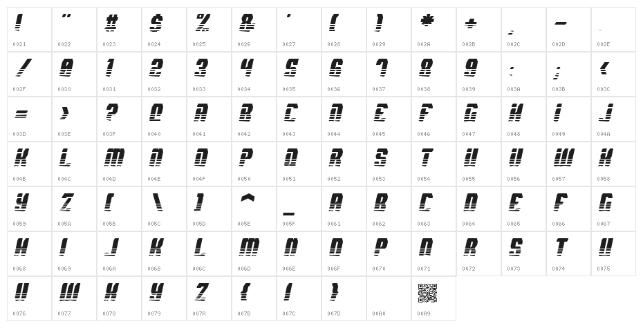 Spyh Vent Italic Character Map