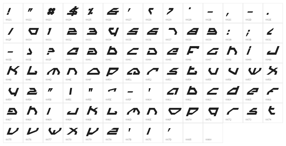 Spylord Bold Italic Character Map