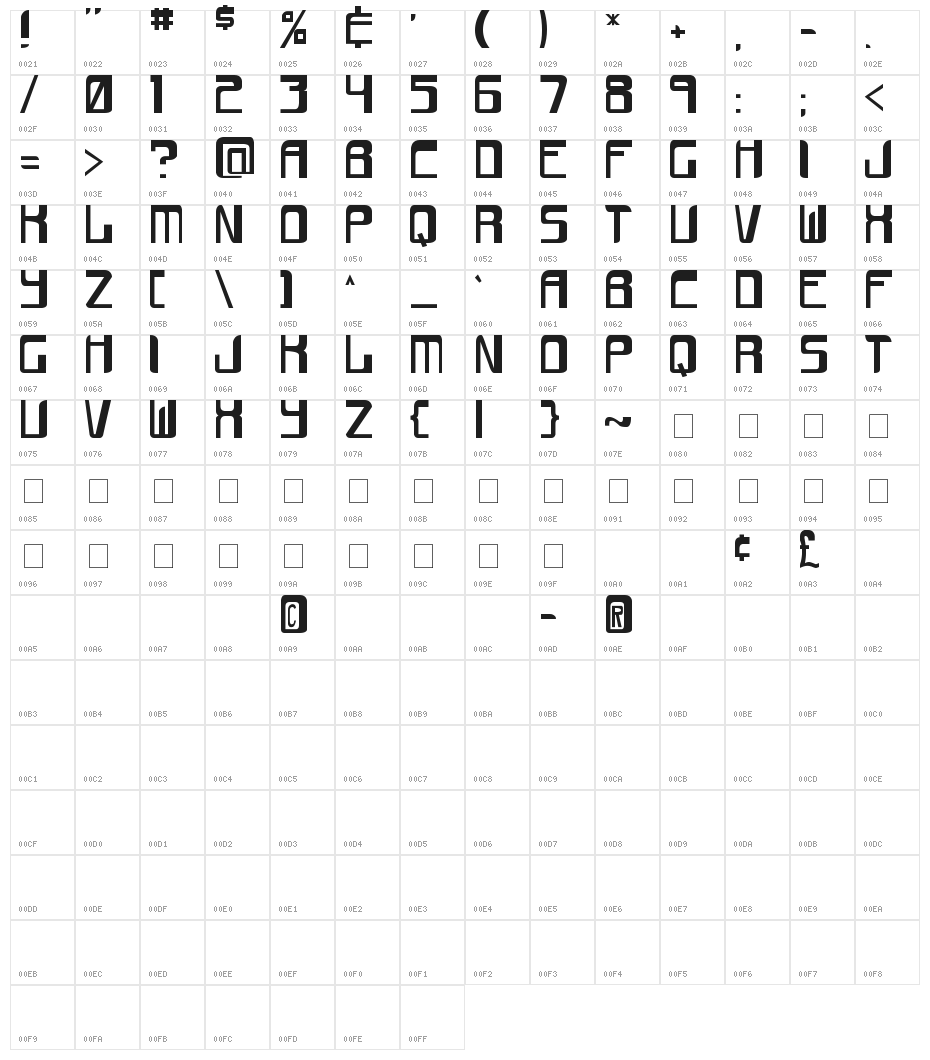 space case Character Map