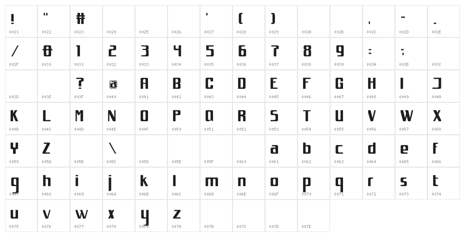 spacejunk:XL Character Map