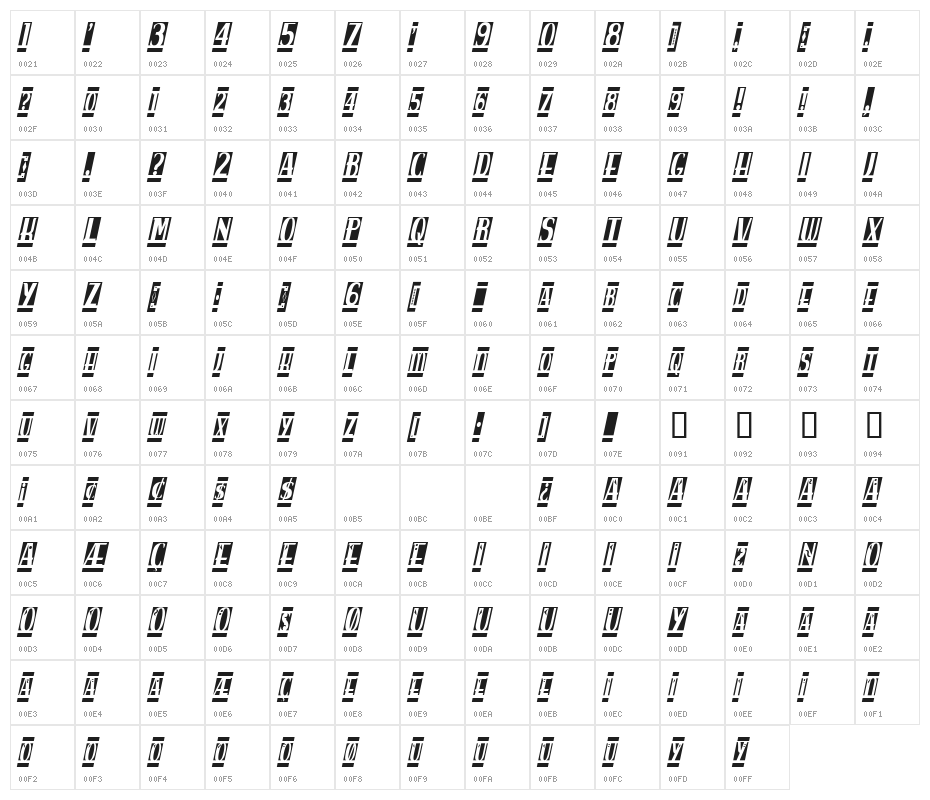 spankys bungalow blanco italico Character Map