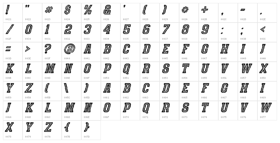 speedhunter line Character Map