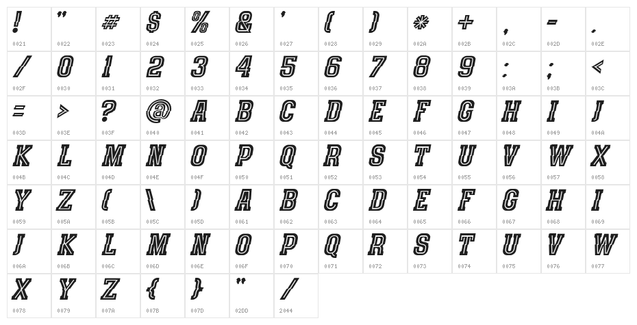speedhunterline Character Map