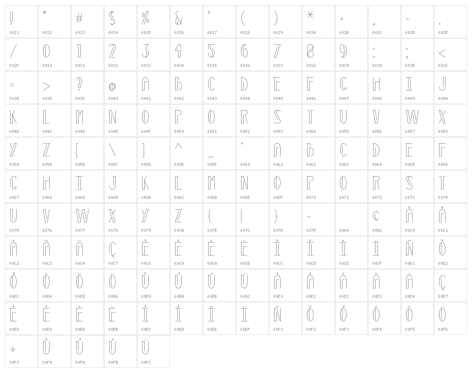 Squalor Character Map