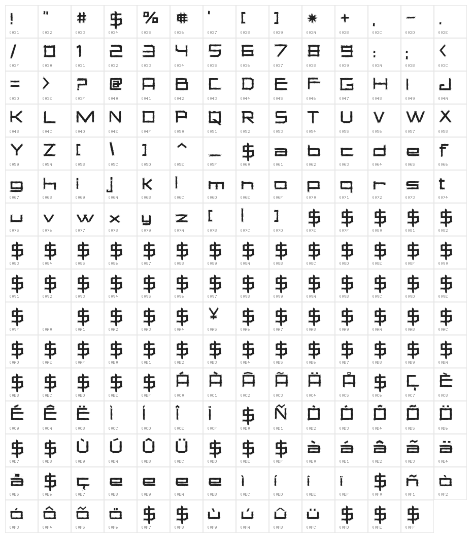 Square Chalk Character Map