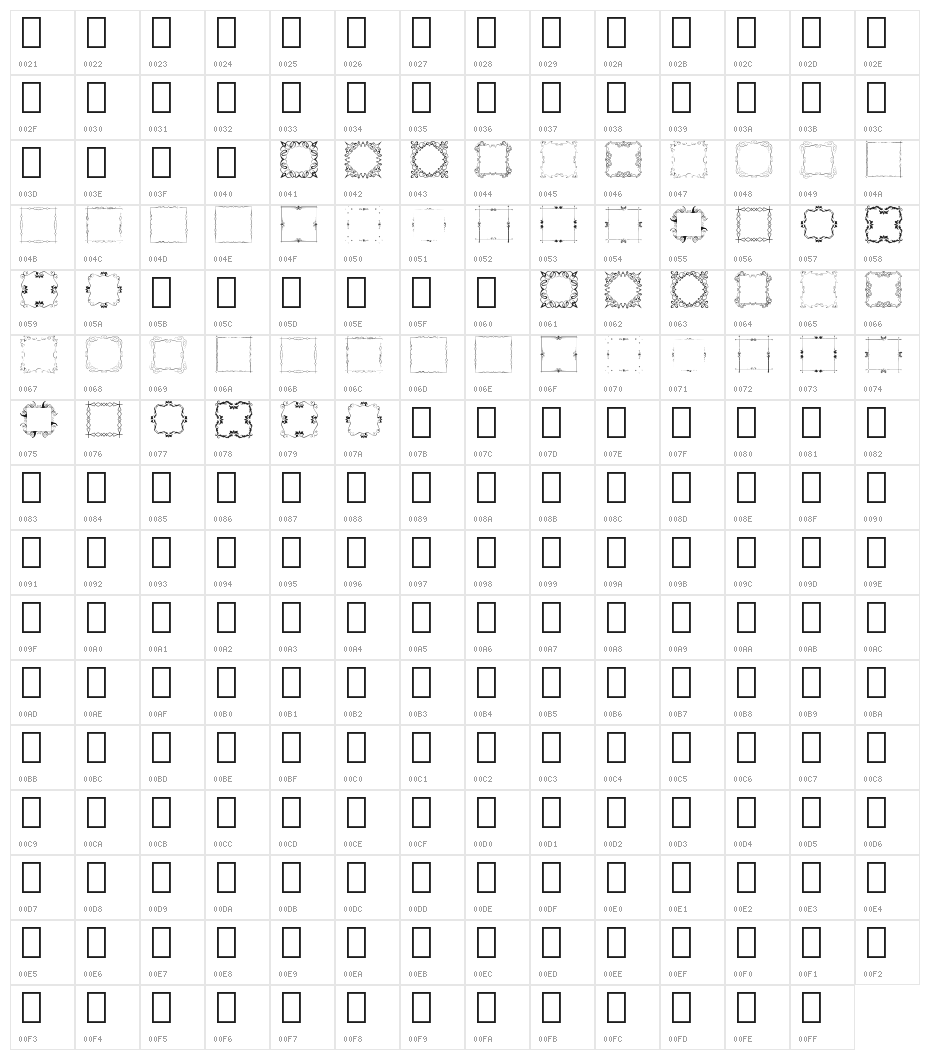 Square Frames Demo Character Map