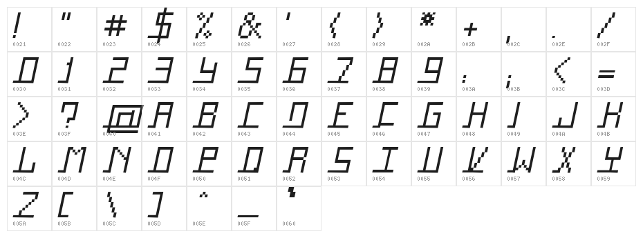 Square Italic Character Map