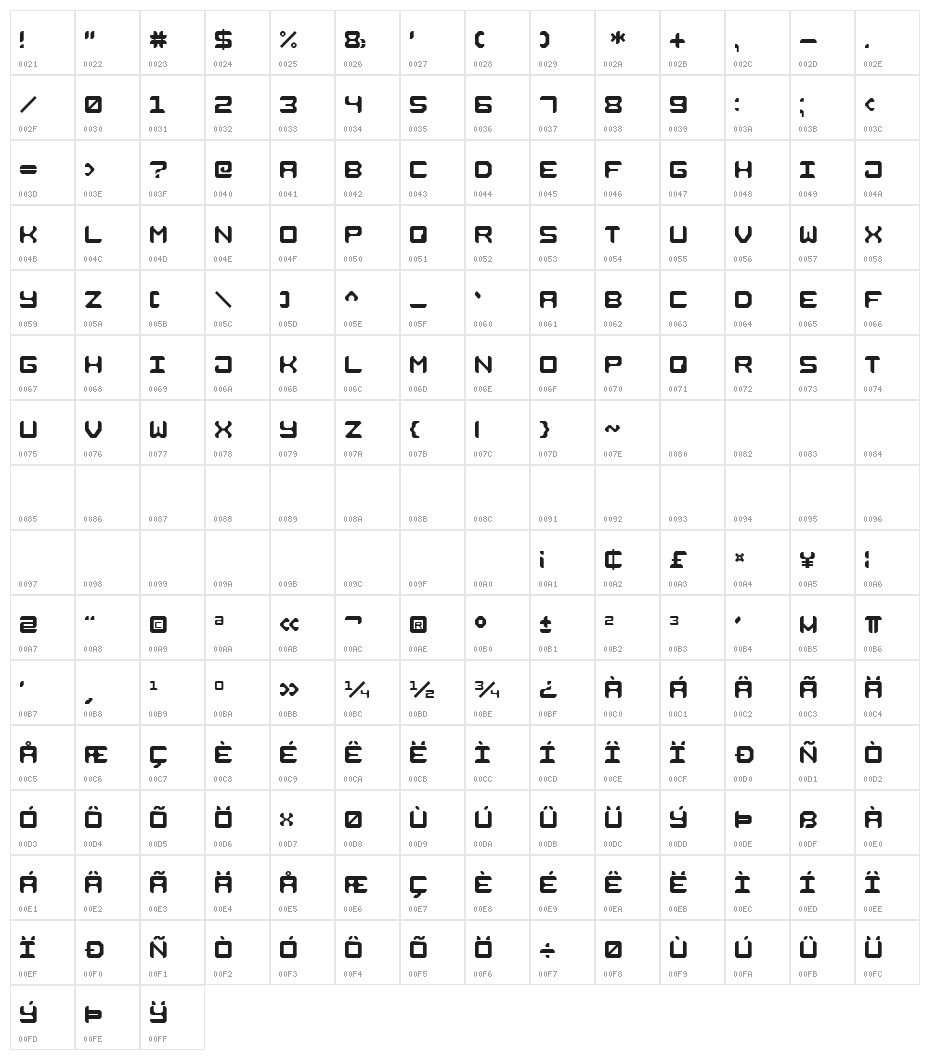 Square Metal-7 Character Map