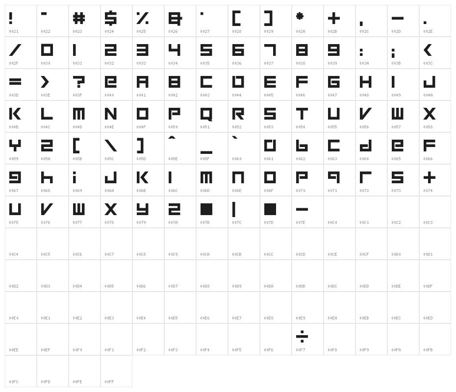 Square One Bold Character Map