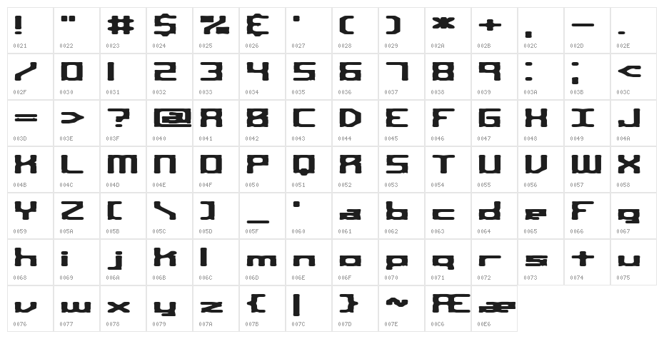 Square Route BRK Character Map