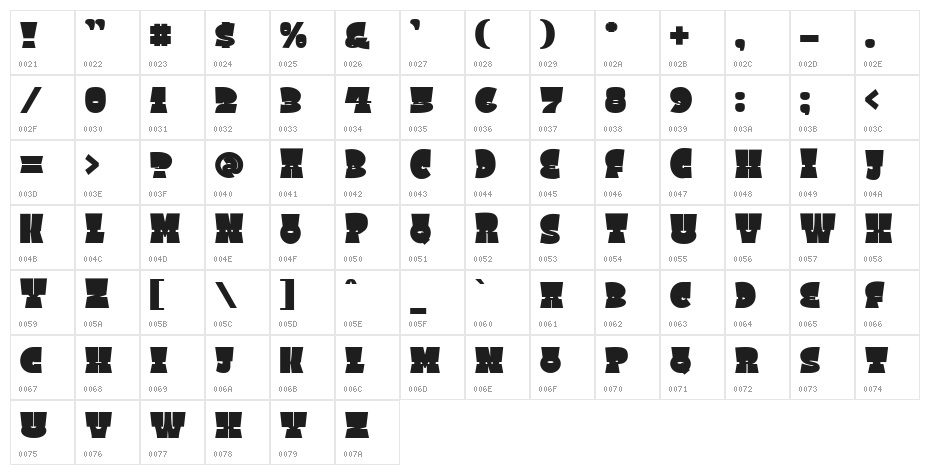 Square Spray Regular Character Map