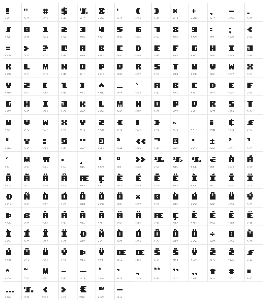 Square Stone-7 Character Map