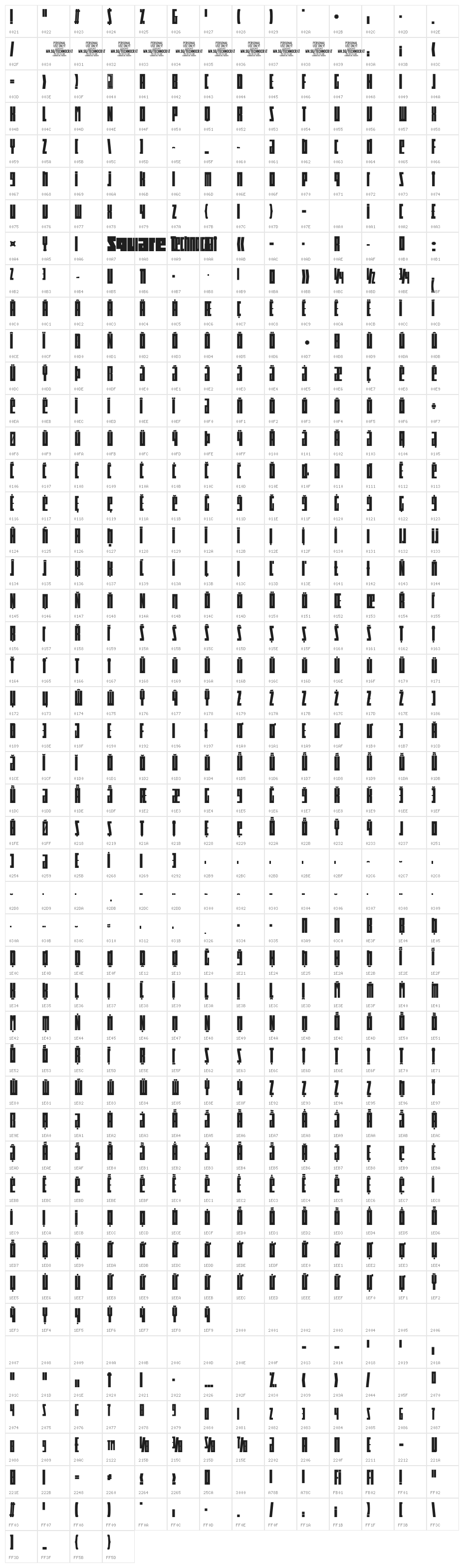 Square Technocrat PERSONAL Light Character Map