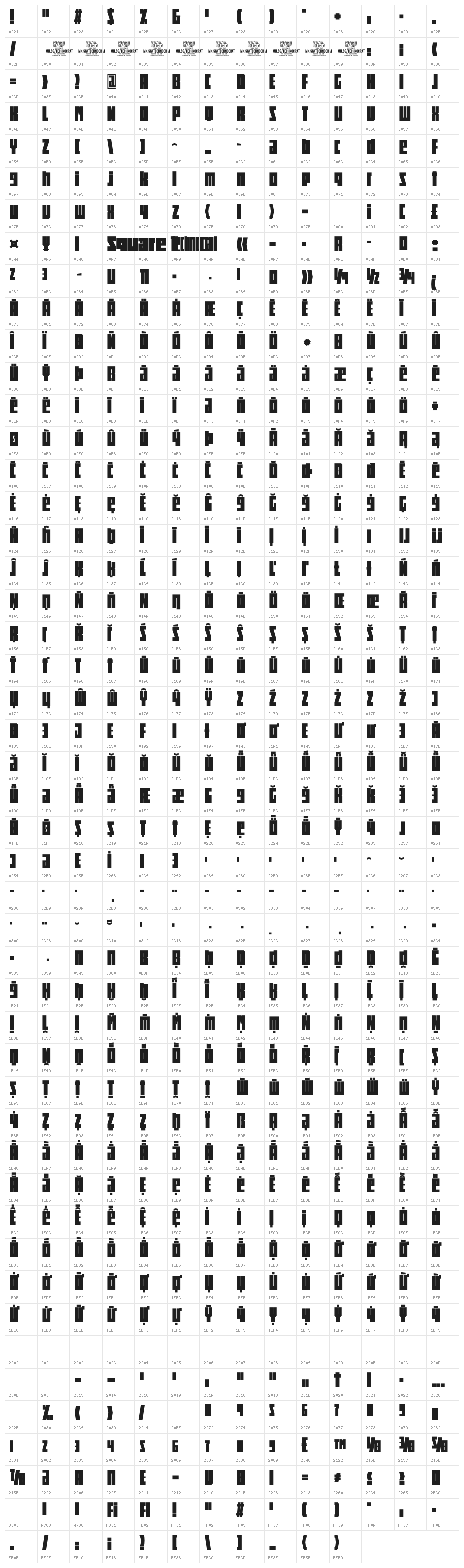 Square Technocrat PERSONAL Regular Character Map