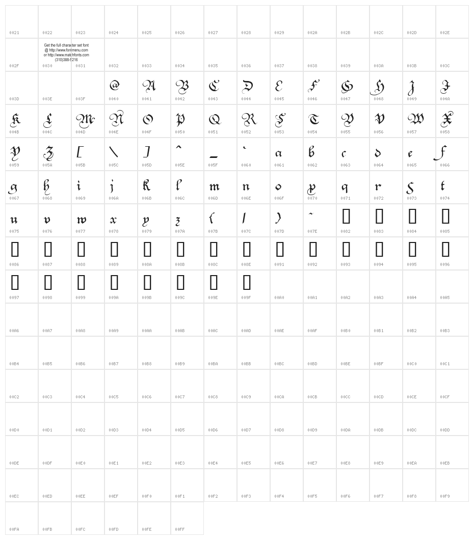 Square Text Tryout Character Map