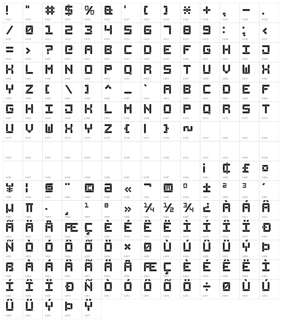 Square Wood-7 Character Map