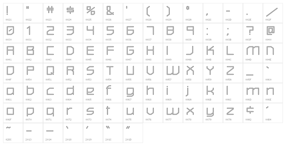 Squaredee-Outline Character Map