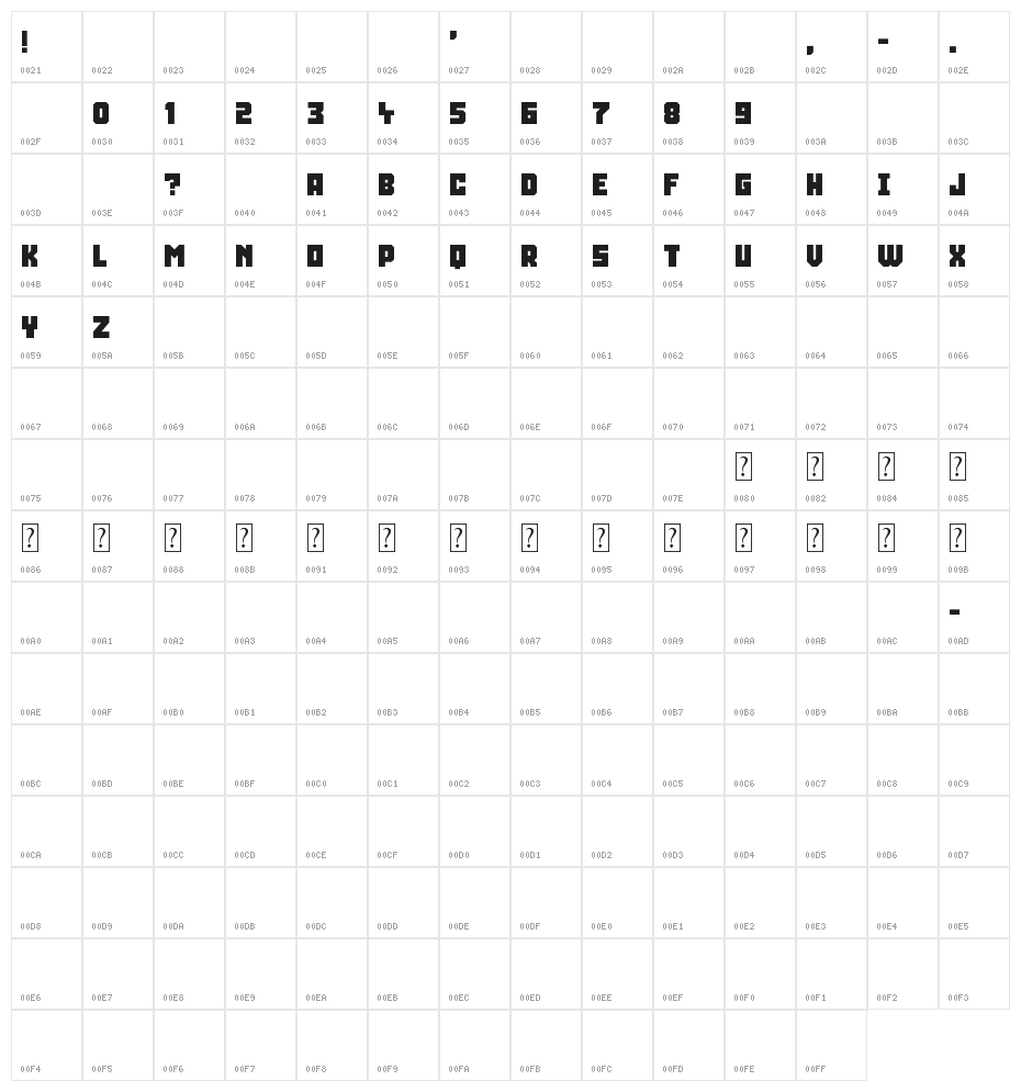 Squarely Character Map
