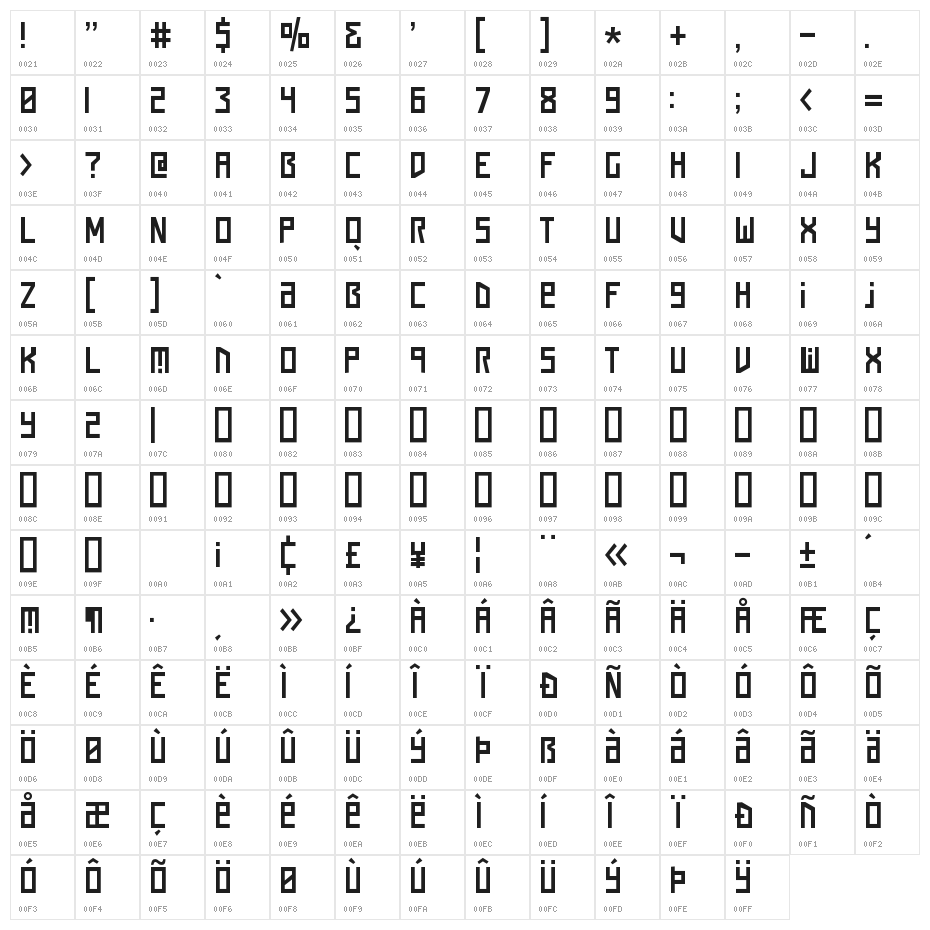 Squaren Daren NC Character Map