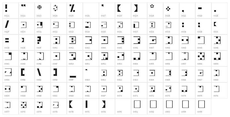 Squaresville Character Map