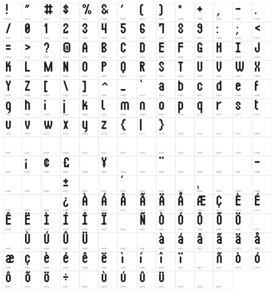Squarex St Character Map