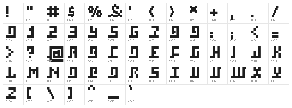 Squaropen Bold Character Map