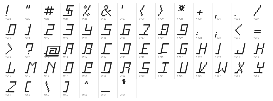Squaropen Italic Character Map