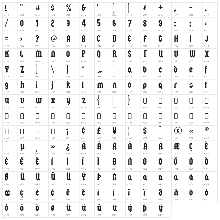 Squealer-Regular Character Map