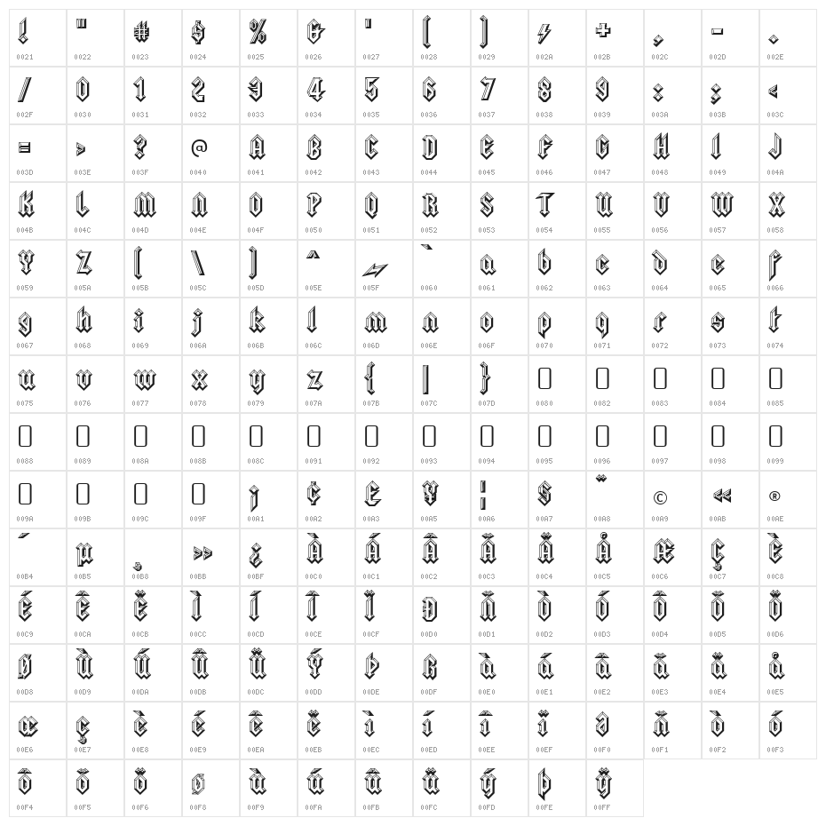 SquealerEmbossed-Regular Character Map